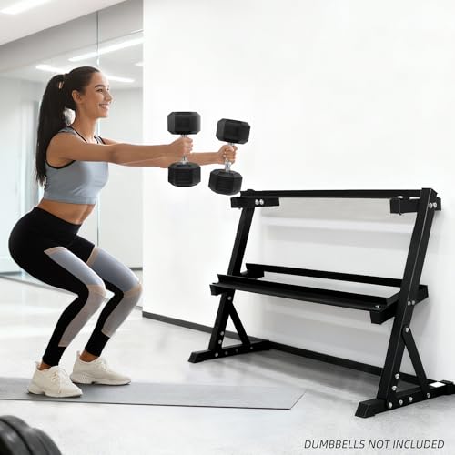 BalanceFrom Dumbbell Rack Stand, Multi-Tier Weight Rack for Dumbbells & Kettlebells, Heavy Duty Home Gym Storage Rack, Includes 25 lb Dumbbell Pair, Black - style: 2 Tier