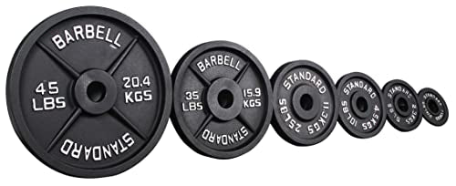 Signature Fitness Olympic 2-Inch Cast Iron Plate Weight Plate for Strength Training and Weightlifting, Multiple Sizes - color: 25LB Pair, style: Style #1