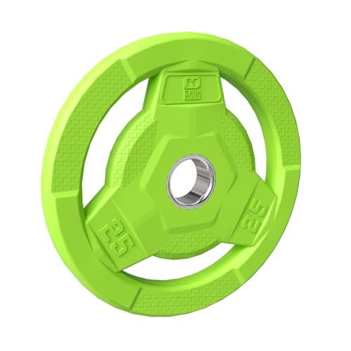 Color Coded 2-Inch Rubber Coated Olympic Grip Plate for Barbell,Solid Cast Iron Weight Plates for Strength Training, Weightlifting, Home Gym, 2.5/5/10/15/25/35/45 LB, Single and Pair - color: 25LB-SINGLE