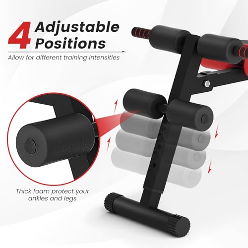 GYMAX Sit up Bench, Folding Adjustable Workout Bench for Ab Exercise, Curved Incline/Decline Slant Bench, Foldable Strength Training Weight Bench, Situps Abs Workout Equipment - color: Red
