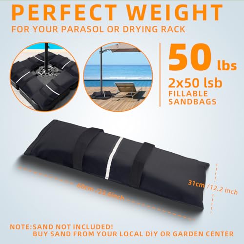 Umbrella Base Weight Sand Bags, 2 x 50 LBS Fillable Sand Bag for Umbrella Base, Cantilever Patio Umbrella, Trampoline, Outdoor Garden Backyard Furniture (Without Filler) - color: Basic model-2 pack（without sand）