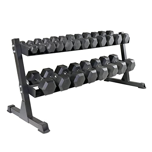 WF Athletic Supply Rubber Encased Hex Dumbbells with Rubber Grip Contoured Handle for Muscle Toning, Strength Building & Full Body Workout - color: x. 550LB Dumbbell Set w/ 2-Tier Rack