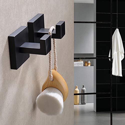 TASTOS Bath Towel Hooks Matte Black, 2 Pack Stainless Steel Robe Coat and Clothes Hook, Heavy Duty Wall Hook for Bathroom & Kitchen, Modern Square Style Wall Mounted (Black) - color: Matte Black, size: Square (2 Pack)