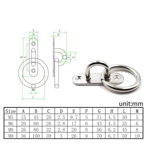 304 Stainless Steel Eye Pad Plate with Ring 9mm Anchor Mount with Ring Great for Yoga Swings Hammocks/Boat Rigging/Marine Deck Hardware/Suspension Training Straps - color: 9mm ellipse with ring