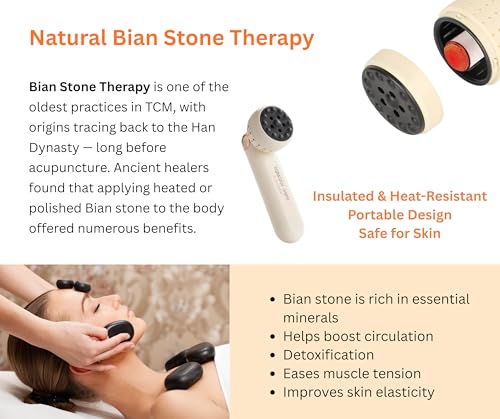 Upgraded Design Moxibustion Gua Sha Kit with Natural Bian Stone, Moxa Herbal Skincare | Stone Massage Kit for Relaxation & Self-Care