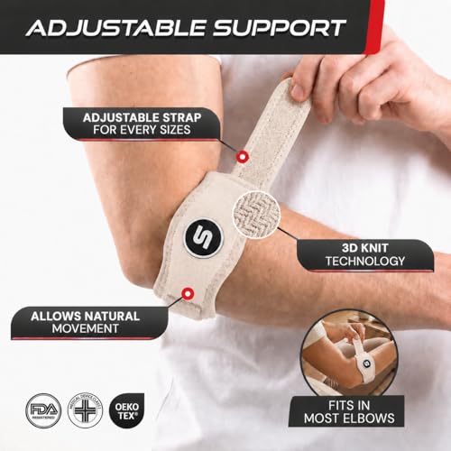 Sleeve Stars Tennis Elbow Brace for Men & Women, Elbow Brace for Tendonitis, Tennis Elbow Strap, Golfers Elbow Brace, Elbow Support Wrap for Tennis Elbow Relief, Fits 9"-23" (Single/Beige) - color: Beige