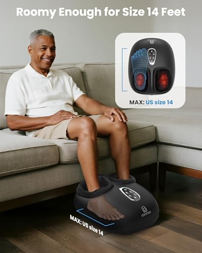 COMFIER 4-in-1 FSA Eligible HSA Shiatsu Foot Massager with Heat, Compression & Vibration, Smoth Warmth for 3 Levels, Toe Touch Control, Large Size Fits Up to 14, Gifts for Mom Dad, Home Office - color: Lightly-black