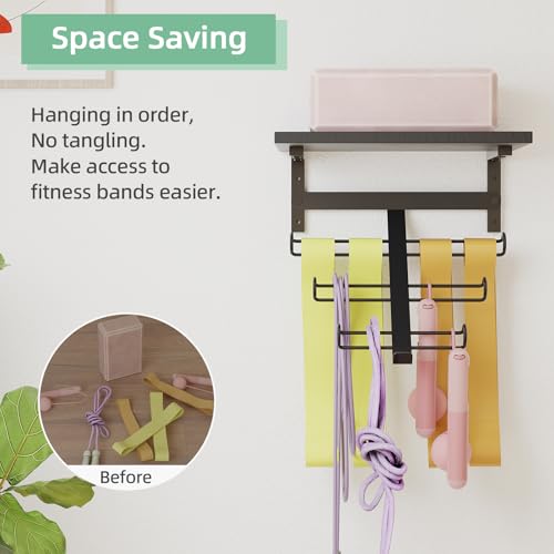 TJ.MOREE 2 Tier Floating Shelf Compatible with Tonal Accessories Wall Mount | Resistance Rack Band Storage Hanger with Shelf Gym Equipment Organizer, Storage Rack for Home Gym,Black