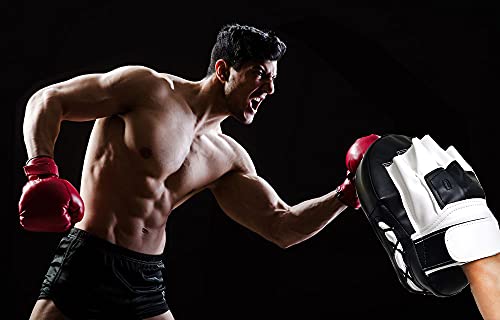 Boxing Curved Focus Punching Mitts- Leatherette Training Hand Pads Karate Muay Thai Training Gloves with Adjustable Strap - color: black
