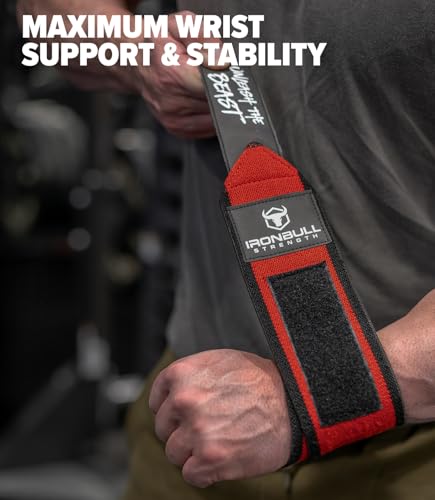 Powerlifting Wrist Wraps for Weightlifting & Bench Press - IPF Approved Heavy Duty Wrist Straps for Powerlifting, Bodybuilding & Strength Training - Competition Grade Support - color: Red