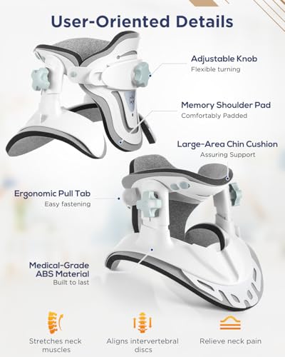 Cervical Traction Device, Neck Stretcher for Pain Relief at Home & Office, 3 Power Traction, Adjustable Ergonomic Support Brace for Spine Alignment, Lightweight and Portable (B: Pearl White) - color: B: Pearl White