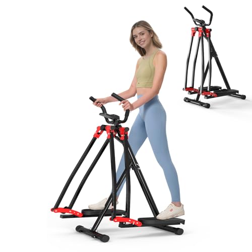 HOTWAVE Air Space Walker, Foldable Elliptical Exercise Machine | Gentle on Joints & Low-Impact. 350lb capacity. Cross trainer stepper. Home gym equipment. - color: Black