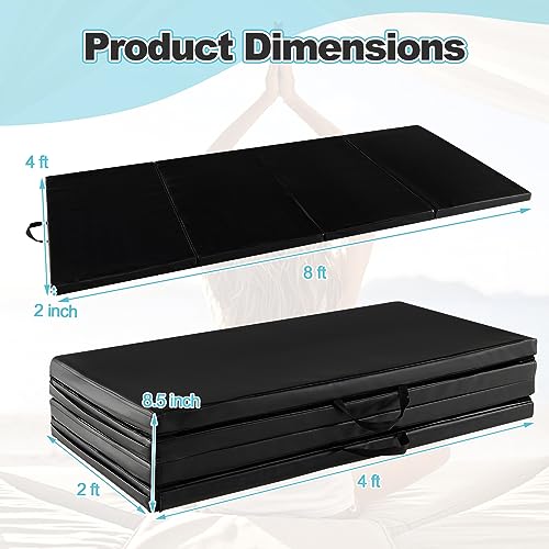 Goplus Gymnastics Mat, Folding Tumbling Mat with Carry Handles, Hook & Loop Fasteners, 4 Panels for Fitness Exercise Yoga Stretching Aerobics Workouts, Thick Gym Mats for Home - color: Black 2
