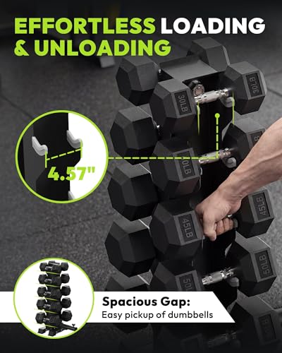 HANDBODE Rubber Coated Hex Dumbbell Set with A-Frame Rack, 100 lb - 600 lb Multiple Options Weight, Hexagon Non-Rolling Shape, Ergonomic Knurled Handle, Home Gym Equipment for Strength Training - style: 400 lb (20, 30, 40, 50, 60 lb) X 2 & Rack