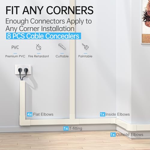 Yecaye Cord Hider, 113in Large Cord Covers for Wires on Wall, Cord Organizer for 3-4 Wires, Easy Install Cable Management Kit, TV Wire Hider for Home Office, W1.18in H0.67in, Beige - color: Beige, size: 113in L x 1.18in W x 0.67in H