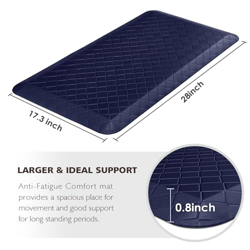 HappyTrends Kitchen Runner Rugs Anti-Fatigue mats - 4/5 Inch Thick Non Slip Waterproof Ergonomic Comfort Mat for Kitchen, Floor Home, Office, Sink, Laundry (17.3"x 28",Blue) - color: Blue, size: 28"L x 17.3"W x 0.8"Th
