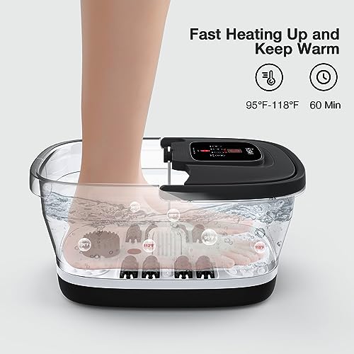 HOSPAN Collapsible Foot Spa with Heat, Bubble, Red Light, and Temperature Control, Foot Bath Massager with 8 Shiatsu Massage Rollers, Pedicure Foot Spa for Relaxation and Stress Relief, Black - color: Black