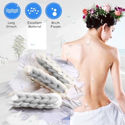 AARAINBOW 2 Packs Upgraded Long Stretch Back Sponge with Rope Handles Back Scrubber Bath Shower Mesh Sponge Exfoliating Body Scrub Stretch Braided Loofah for Men Women Loofah Rope (2 Gray) - color: 2 Gray