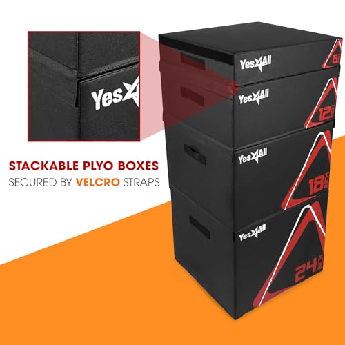 Yes4All Adjustable Soft Plyo Box, Jumping Trainer - For Plyometric Exercises and Conditioning, Multiple Height Variations - color: B. Black - 12"
