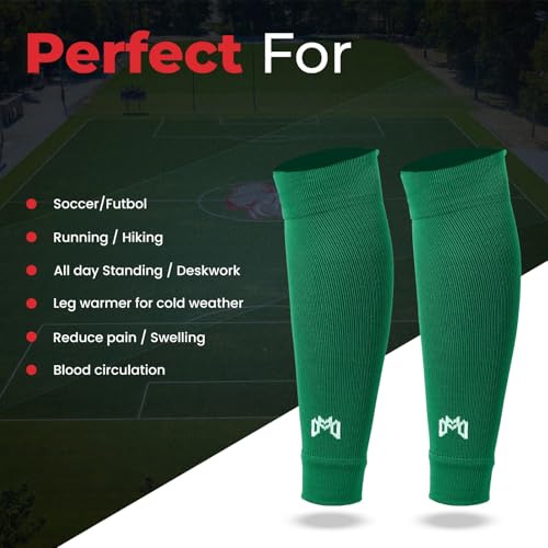 MediCaptain Pre Cut Soccer Sock Sleeves, Companion for Soccer Grip Socks, Securely Holds Shin Guards, Compression Leg Warmer - color: Green