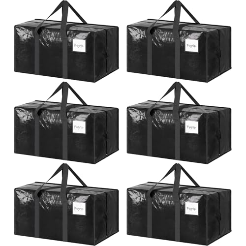 6 Pack Extra Heavy Duty Large Moving Bags with Strong Zipper & Comfortable Handles, Sturdy & Durable Clothes Storage Bags Totes Bins, Packing Moving Boxes for College Supplies, Black - color: Black, size: 6 Pack
