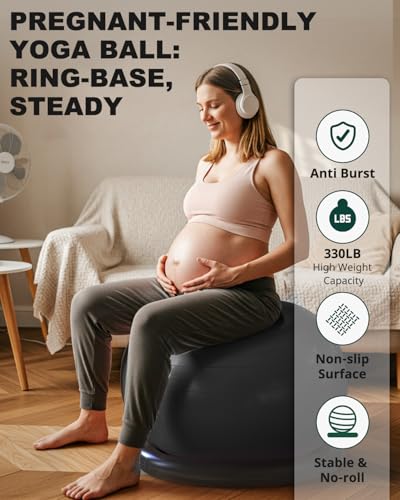 Trideer Yoga Ball Chair with Base for Office Desk, Exercise & Stability Ball Seat, Pilates Ball for Core Training, Pregnancy Ball, Back Pain Relief & Active Sitting - color: Black, size: XL(27-30ines/68-75cm)