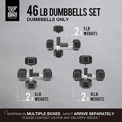 WF Athletic Supply Rubber Encased Hex Dumbbells with Rubber Grip Contoured Handle for Muscle Toning, Strength Building & Full Body Workout - color: m. 5LB, 8LB and 10LB Pair (Totally 46LB)