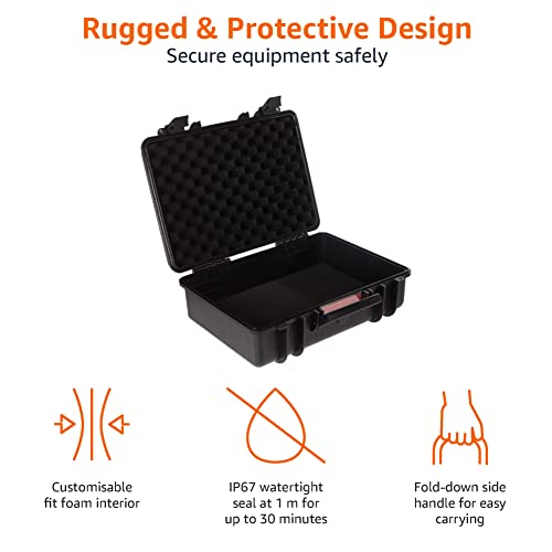 Amazon Basics Portable Hard Camera Case for DSLR Equipment, Customizable Fit, Protective Water Resistant, Medium, Black, 18"L x 14"W x 6"H - size: Medium