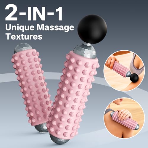 Mini Electric Massage Roller 4 Speeds Vibrating Massage Ball, 2-in-1 Portable Muscle Massager Gun & Roller for Muscle Relief, Detachable Heads, Rechargeable, For Fitness, Office, Travel (Pink) - color: Pink