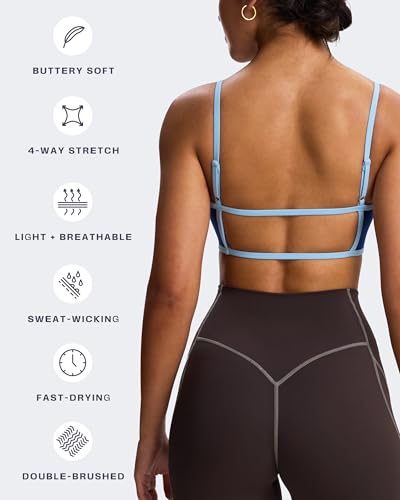 Aoxjox Lexi Lined Strappy Sports Bra | women's color block workout top,adjustable straps, removable pads, fitness athletic yoga crop tank, moisture-wicking - color: Bellwether Blue/Airy Blue, size: Large