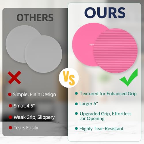 NIHOME Silicone Jar Opener – 6 Inch Large Anti-Slip Grip Pads, Premium 100% Food-Grade Silicone, Stylish Designer Colors, Multi-Purpose Heat-Resistant Mat & Coaster, Set of 4 (pink series) - color: Pink Series-4pcs, size: Round Shape
