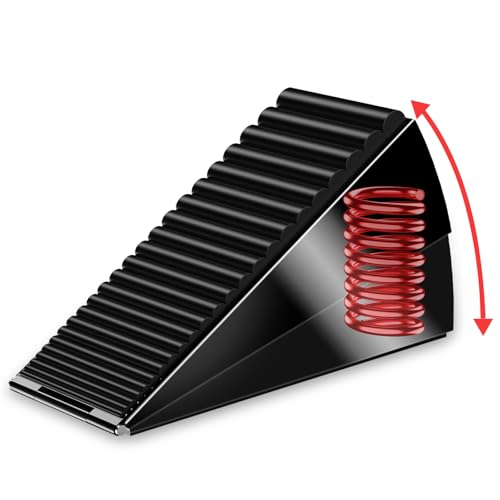 AIMAXINKE Door Stoppers for Bottom of Door-Large Heavy Duty Door Stop Wedge 3'' High Adjustable Spring Metal Tall Doorstop, Strongest Rubber Grip, Suits Carpet, Tile, Home, School +1 Wall Protector - color: Black-1pack-Metal