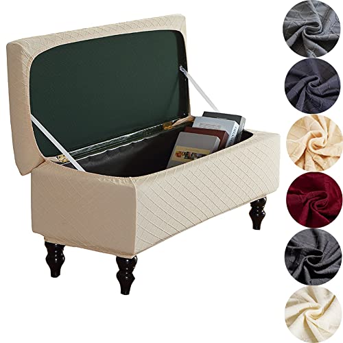 ANWUCHEN Ottoman Cover Rectangle, Stretch Storage Ottoman Cover-Jacquard Ottoman Covers Slipcover Rectangle-Removable Storage Bench Cover Folding Ottoman Covers with Elastic Bands Ties,Beige Large - color: Beige, size: 50"D x 16"W x 15"H
