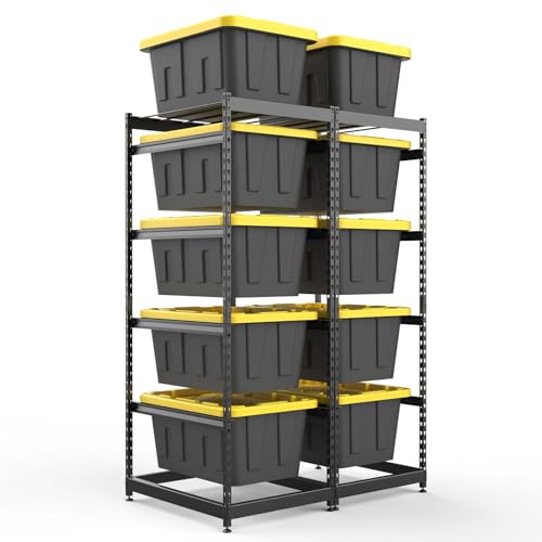 27 Gallon Tote Storage Rack, Heavy-Duty Storage Bin Rack Organizer, 5-Tier Standing Storage Bin Shelves, 250 lb Capacity, Maximize Space for Garage, Warehouse, Utility, 2-Pack (Totes Not Included) - size: 2 Pack