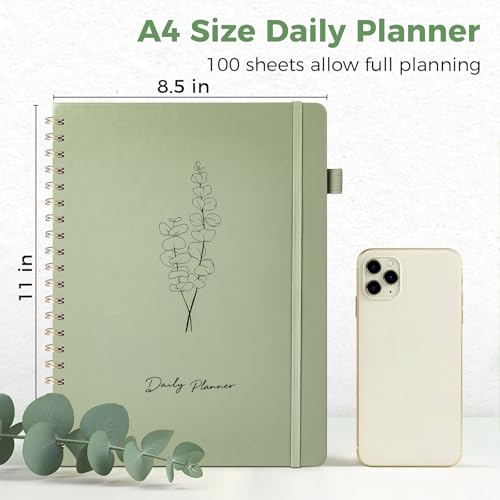Oucaru Undated Daily Planner, 8.5"x11", A4 Size Spiral Notebook with Hourly Schedule, To Do List, Priorities, and Notes for Productivity - Easily Organize Your Tasks, Appointments & Goals for Women - size: A4-Green, style: Daily Planner