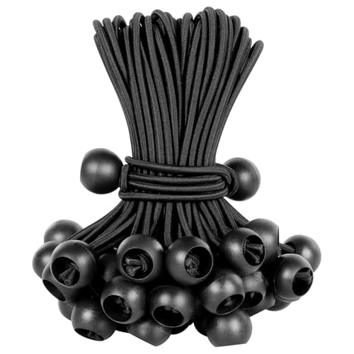Ball Bungee Cords 6 Inch Bungee Cord with Balls, 50 PCS Heavy Duty Bungie Cord Balls Canopy Tarp Tie Down Bungee Balls for Camping, Shelter,Cargo,Tent Poles UV Resistant - size: 6 Inch