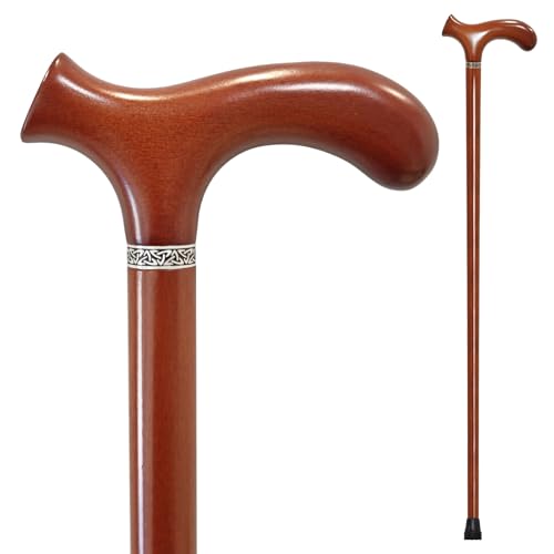 Wooden Walking Cane with 5 Height for Men and Women, Handmade Wood Cane with Comfort Grip Handle, Supportive Mobility Aid for Seniors, Fashionable & Classic Lightweight Stick - color: Brown, size: 38inch