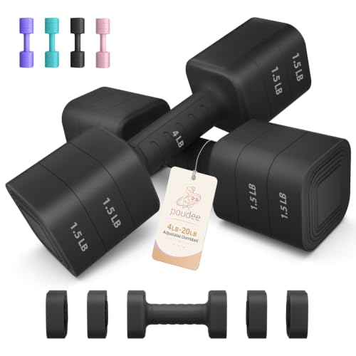 Adjustable Dumbbell Set of 2, 2.2-20LB Adjustable Weight Set, 3 in 1 Free Weights Dumbbells Set for women men at home, 2.2lb, 3.6lb, 5lb,10lb, 20lb, for Home, Office, Gym Exercise Training, Anti-slip Handle - color: Black, size: 20LB(10LB Pair)