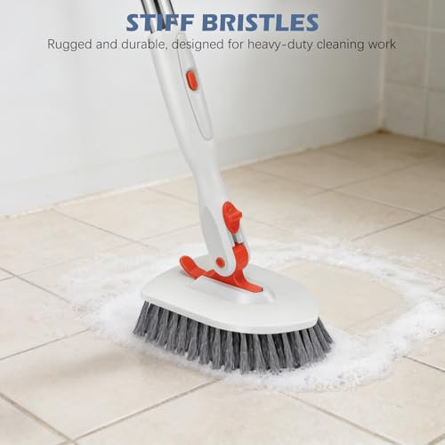 SetSail Floor Scrub Brush, Tile Tub Floor Scrubber with 52-inch Adjustable Long Handle Shower Cleaner Brush for Cleaning Toilet Kitchen Bathroom Tub Tile Wall Sink, White Orange - color: Orange, size: one brush
