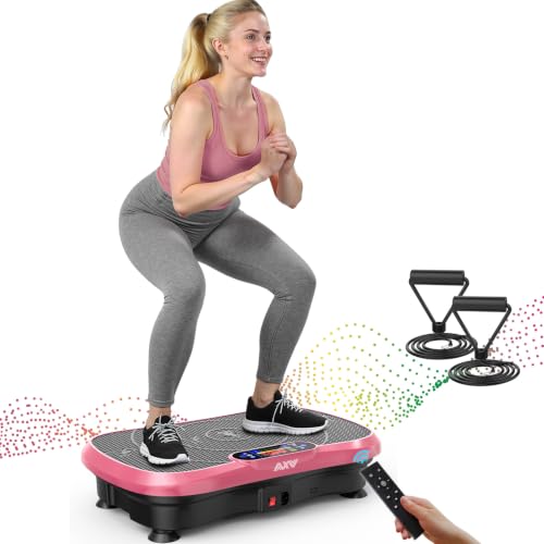 AXV Vibration Plate Fitness Platform Exercise Machine Vibrating Shaking Full Body Shaker Workout Vibrate Stand Shake Board Sport for Weight Loss Fat Burner for Gym Home Office - color: BASIC.PINK