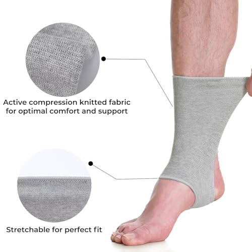 NeoTech Care Ankle Support Sleeve - Open Heel, Light, Elastic & Breathable Knitted Fabric - Medium Compression - For Men, Women, Kids - Right or Left Foot (Gray Color, Size L, 1 Unit) - color: Gray, size: Large (Pack of 1)