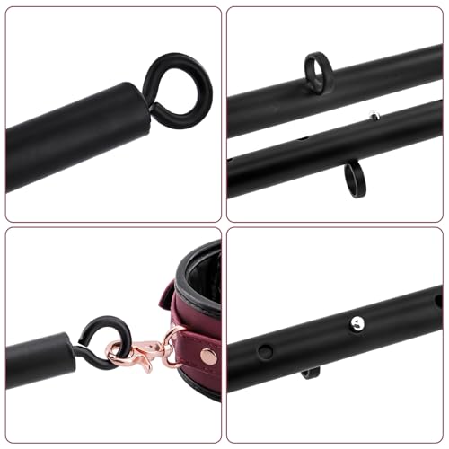 Spreader Bar Heavy Duty Stainless Steel Adjustable Bar with 4 pcs PU Cushioned Straps for Yoga, Pilates, Fitness Training, Home Gym Equipment and more. - color: Wine Red