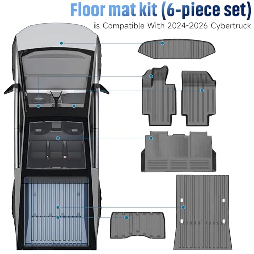 All-Weather TPE Floor Mats 6PCS -Compatible with Cybertruck 2024-2026, Full Coverage Cargo Liner & Frunk Mat Heavy-Duty Anti-Slip Interior Accessories - size: Compatible with 2024-2026 Cybertruck (6-Piece Set)