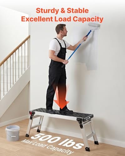 VEVOR Folding Work Platform, 35.8 x 12.2 in Aluminum Step Stool, 16.5 in Height, 500 lbs Load Capacity, Heavy Duty Platform Ladder with Locks, Portable Work Bench for Painting & Maintenance & Home