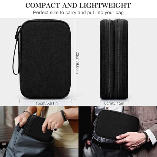 FYY Electronic Organizer, Travel Tech Pouch Bag, Large, Black | Wrist Strap, Waterproof, Double Layers Portable Electronics Travel Carrying Case for Cord, Charger, Daily Business Trips Use - color: Black, size: Large