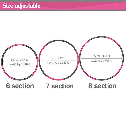 Auoxer Fitness Exercise Weighted hoops, Lose Weight Fast by Fun Way to Workout, Fat Burning Healthy Model Sports Life, Detachable and Size Adjustable Design - color: Fuchsia