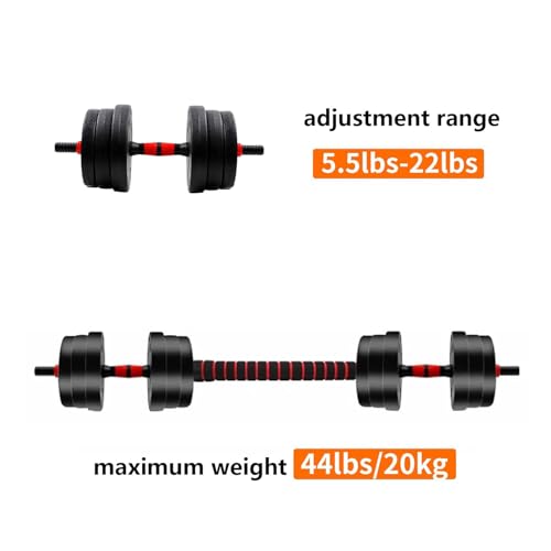 Adjustable Dumbbell Set, 5-44 lbs Free Weight Set with Connector, Convertible Dumbbell, Barbell, Push-up, Home Gym Fitness Weight for Men Women - color: Black-44POUNDS
