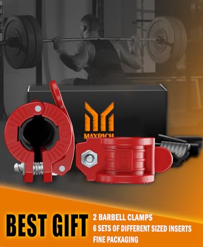 Barbell Clamps 1 Inch or 2inch - 2 PCS Adjustable Barbell Clips Quick Release Locking Weight Clips Olympic Barbell Collars (Red 0.98-1.18inch) - color: Red 0.98-1.18inch