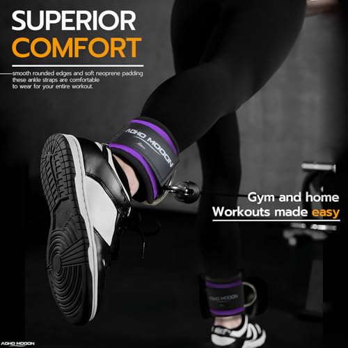 AOHO MOOON Ankle Strap (2 Pieces) for Cable Machine Women - Gym Workout Leg Strap, Premium Padding Ankle Cuffs, Glute Kickback Exercises Equipment, Pulley Attachment, One Size Fit All - color: Purple