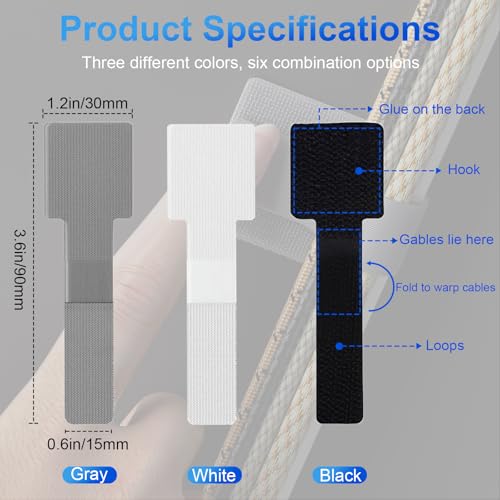 80 PCS Hook and Loop Cable Ties, Self Adhesive Cable Management Straps, Reusable Cord and Wire Organizer Clips for Under Desk, Computer, TV, Gaming Setup, Home Office and Kitchen, White - color: White